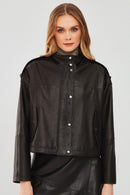 Cassy Women's Black Oversize Leather Jacket | Derimod