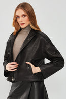 Cassy Women's Black Oversize Leather Jacket | Derimod