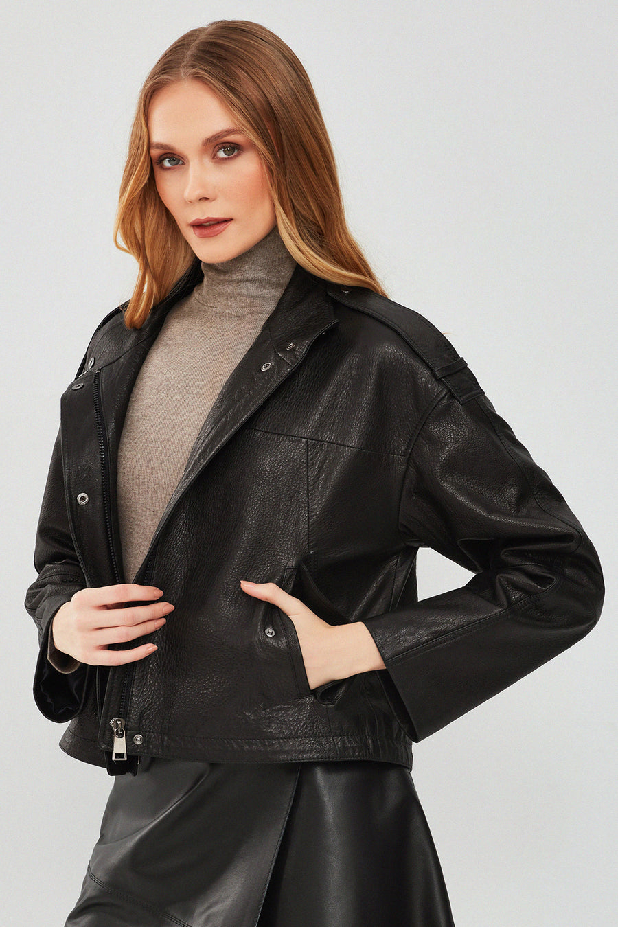Cassy Women's Black Oversize Leather Jacket