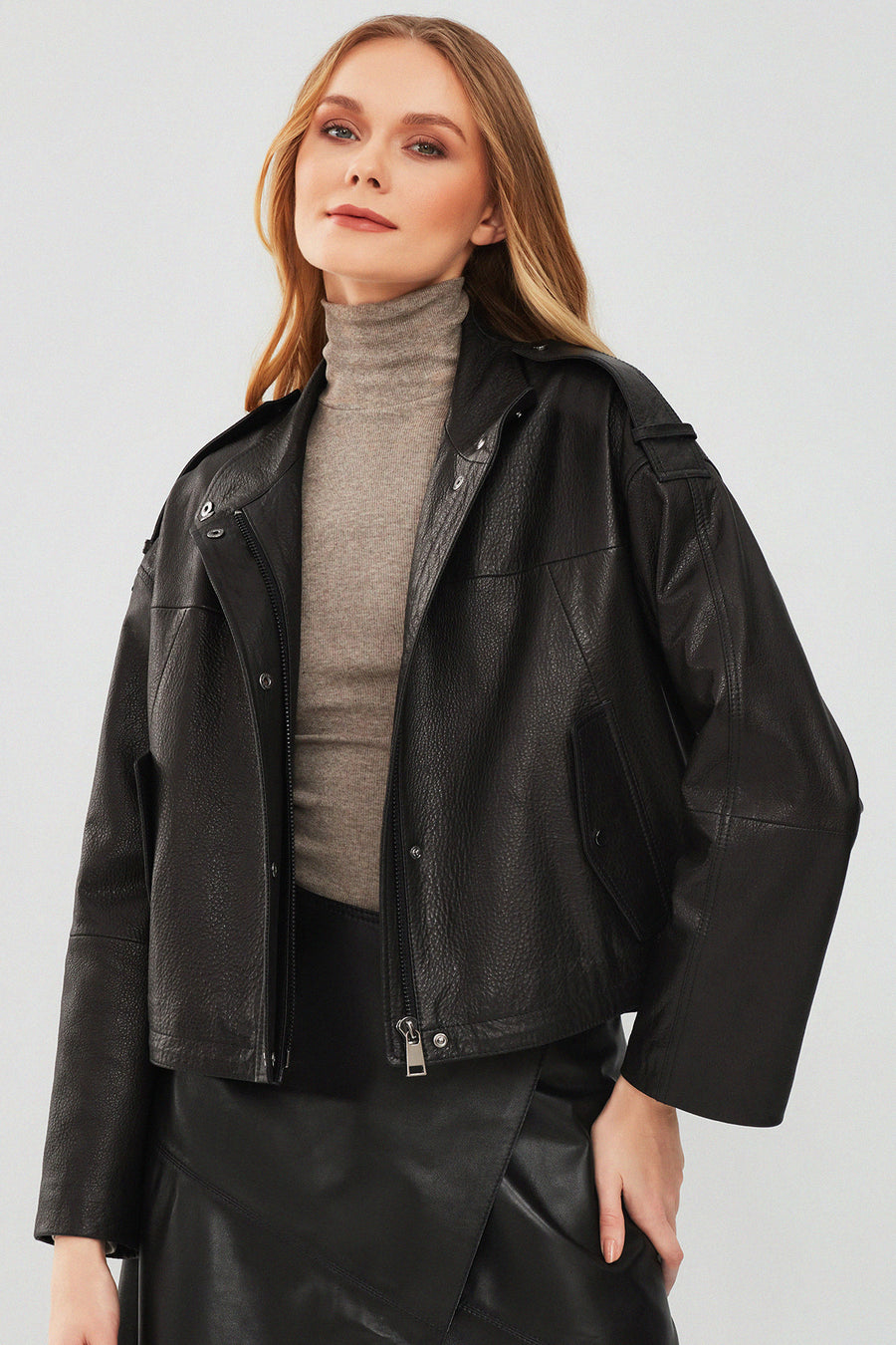 Cassy Women's Black Oversize Leather Jacket