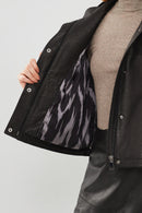 Cassy Women's Black Oversize Leather Jacket | Derimod