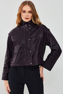 Cassy Women's Purple Oversize Leather Jacket | Derimod