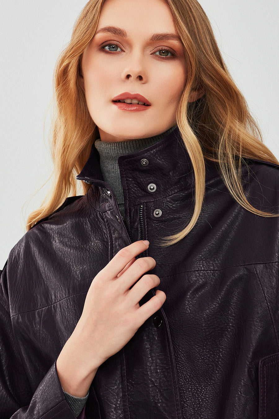 Cassy Women's Purple Oversize Leather Jacket