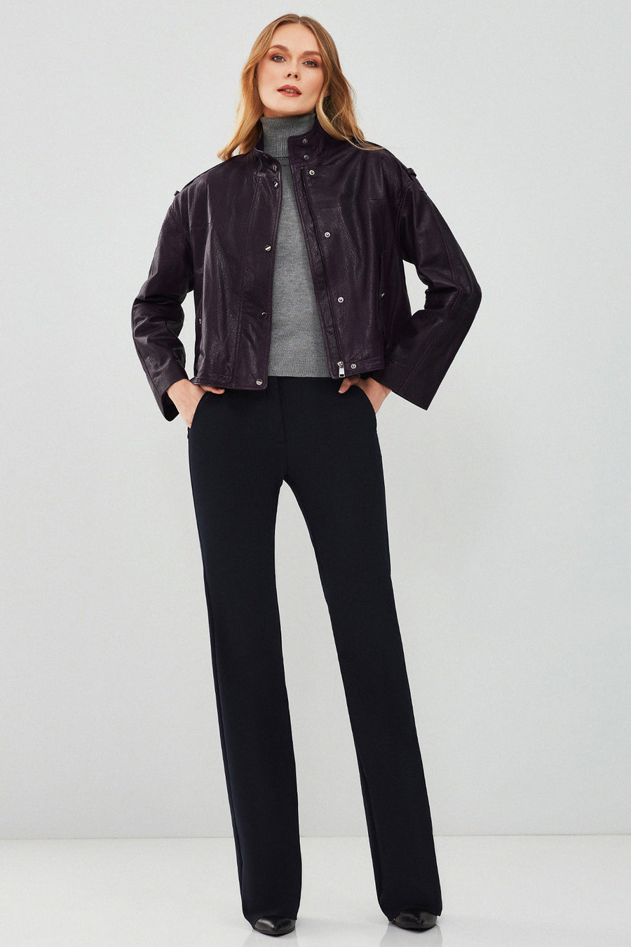 Cassy Women's Purple Oversize Leather Jacket