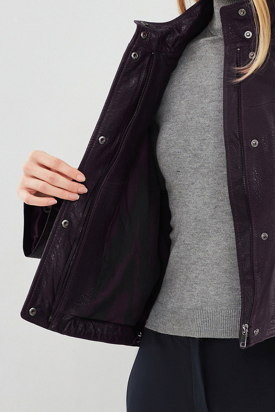 Cassy Women's Purple Oversize Leather Jacket