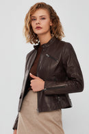 Madison Women's Brown Short Leather Jacket | Derimod