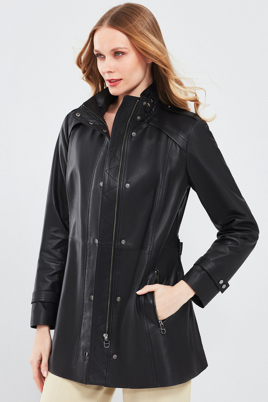 Whitney Women's Black Regular Leather Jacket