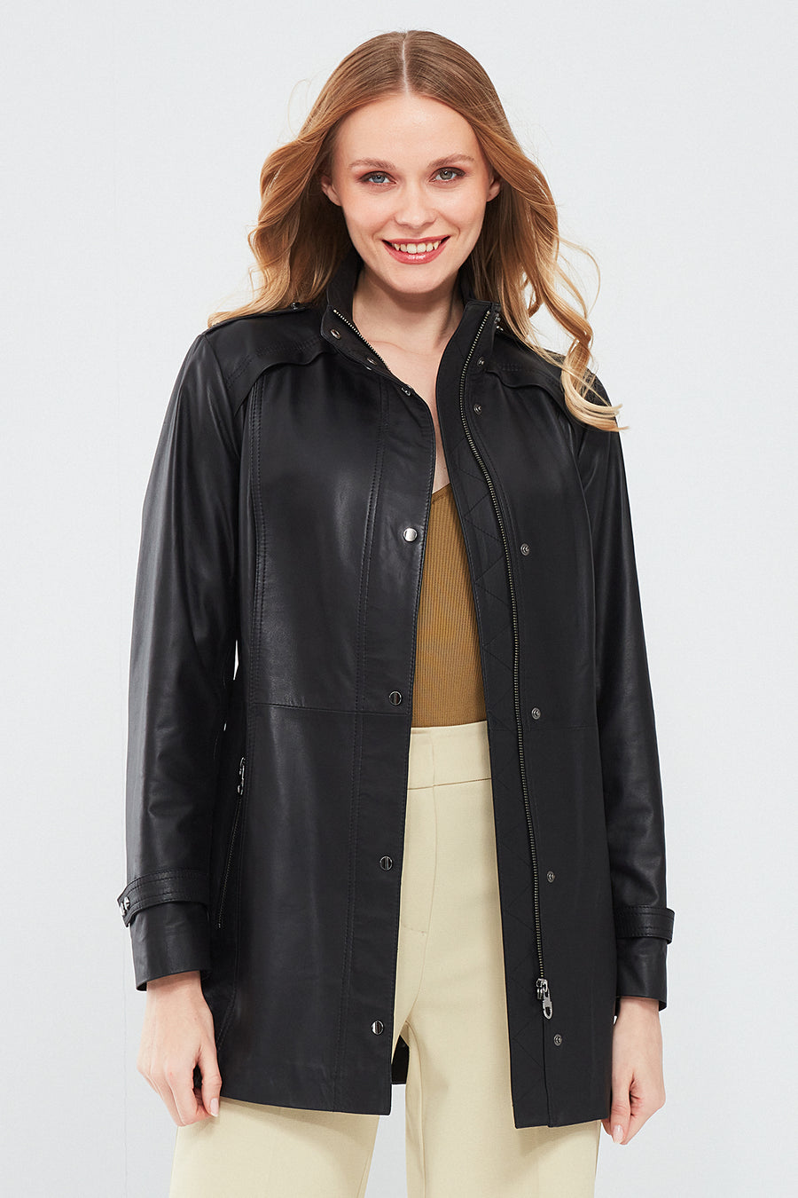 Whitney Women's Black Regular Leather Jacket