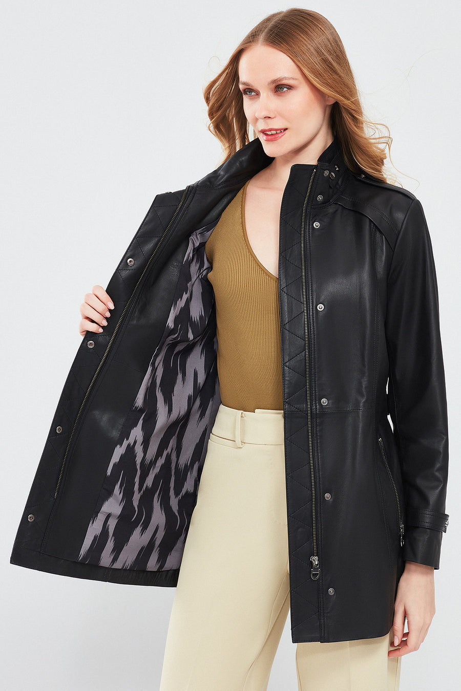 Whitney Women's Black Regular Leather Jacket