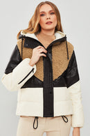 Monterosa Women's Multicolored Hooded Teddy Coat | Derimod