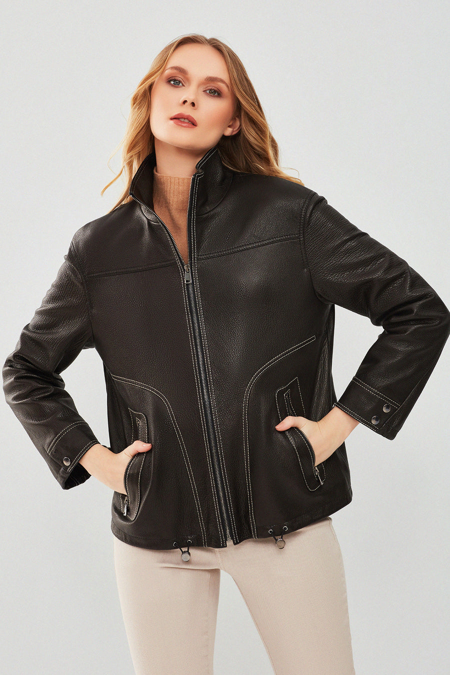 Evita Women's Black Oversize Leather Jacket