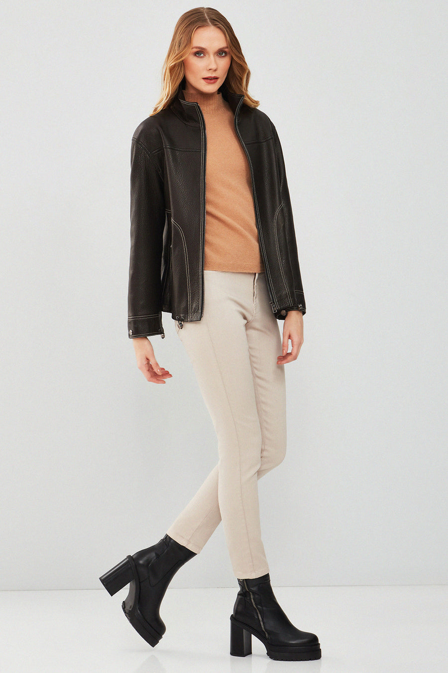 Evita Women's Black Oversize Leather Jacket