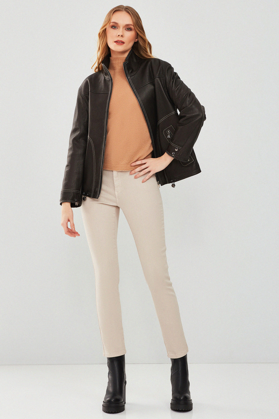 Evita Women's Black Oversize Leather Jacket