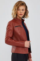 Eva Women's Brown Slim-Fit Short Leather Jacket | Derimod