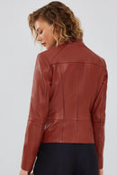 Eva Women's Brown Slim-Fit Short Leather Jacket | Derimod