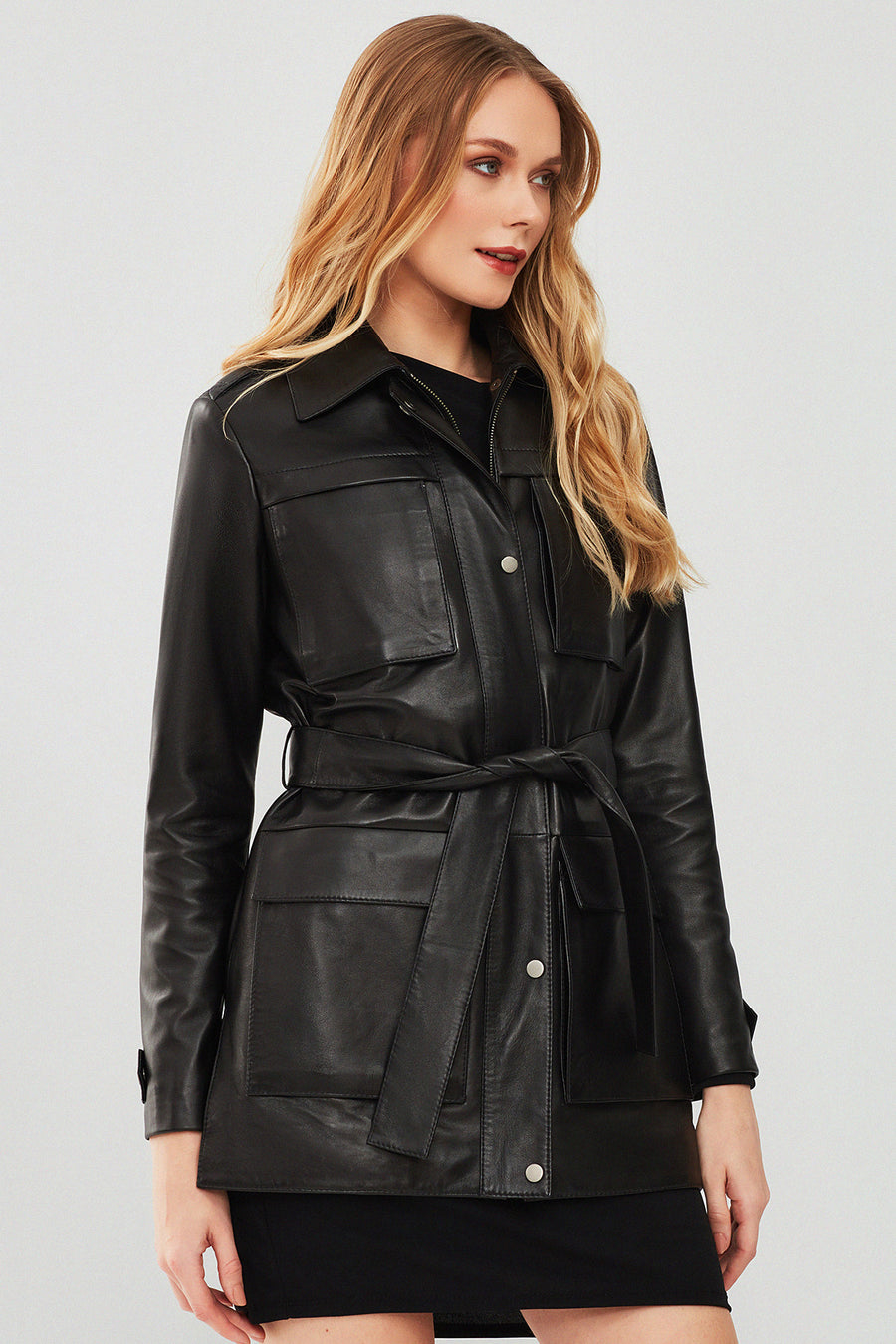 Anastasia Women's Black Leather Coat