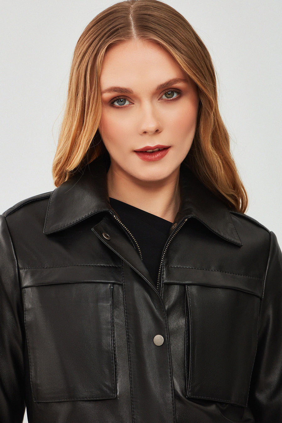 Anastasia Women's Black Leather Coat