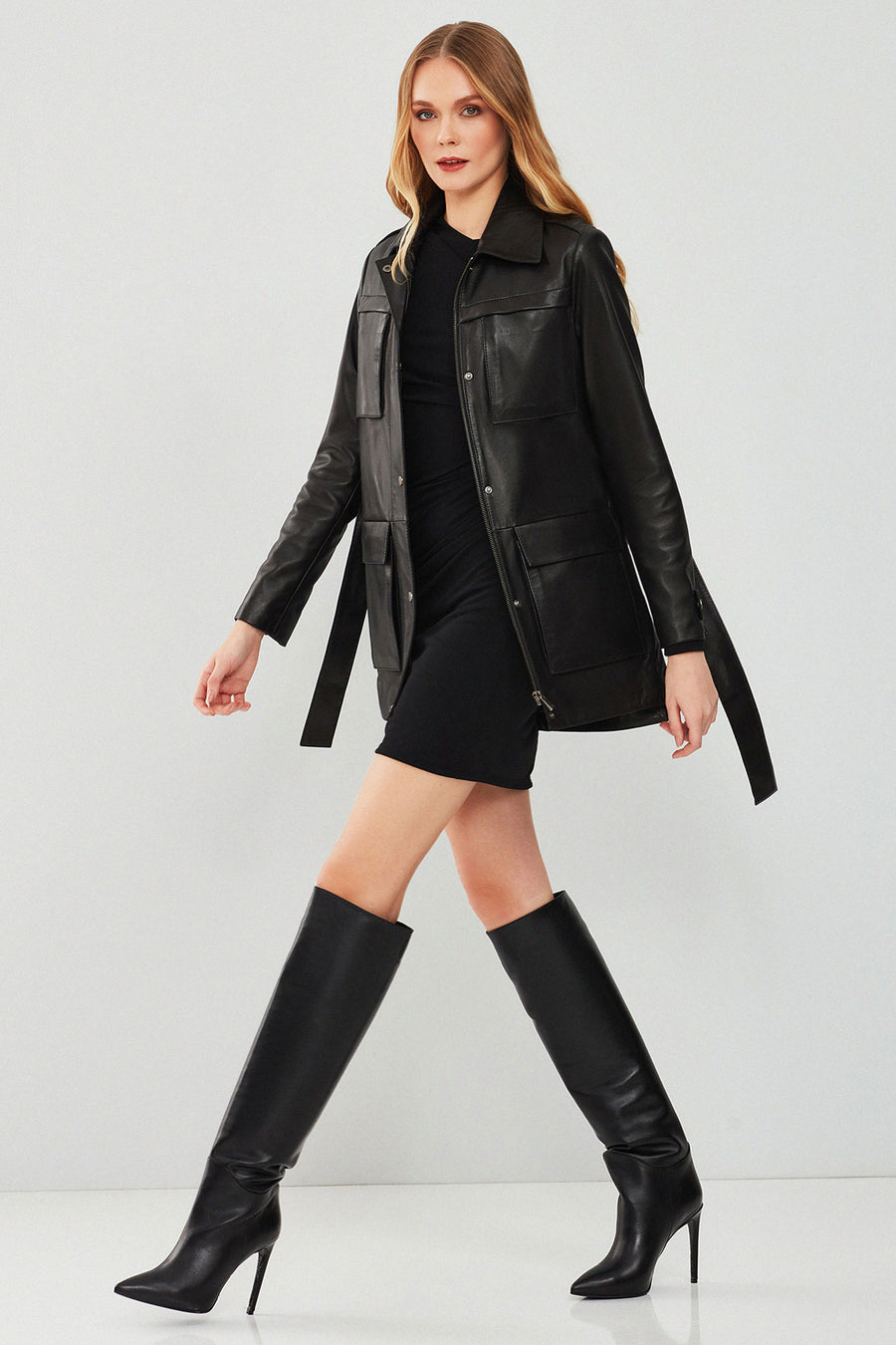 Anastasia Women's Black Leather Coat