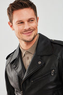 Carter Men's Black Biker Leather Coat | Derimod