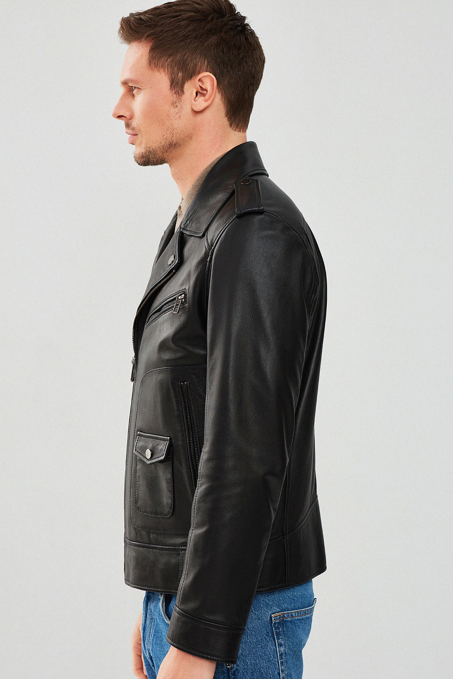 Carter Men's Black Biker Leather Coat