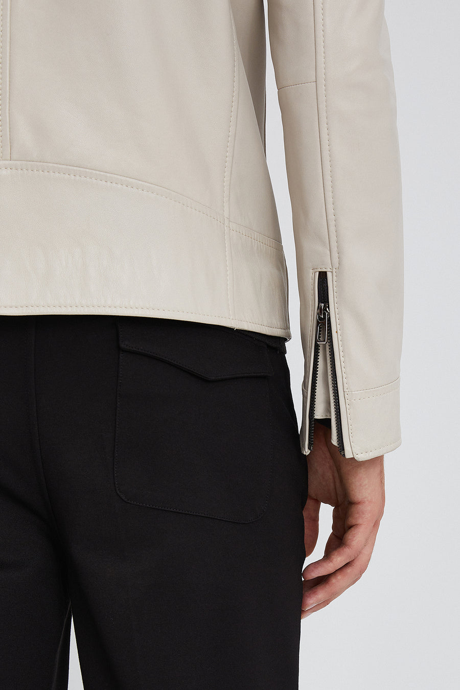 Carter Men's Beige Biker Leather Coat