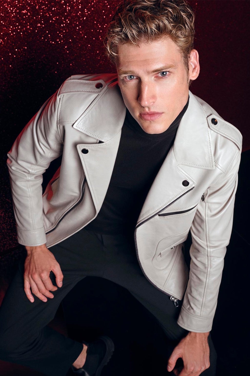 Carter Erkek Bej Biker Deri Mont