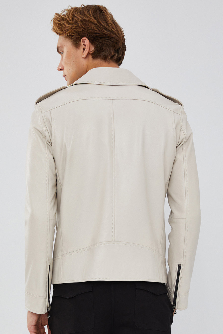 Carter Men's Beige Biker Leather Coat
