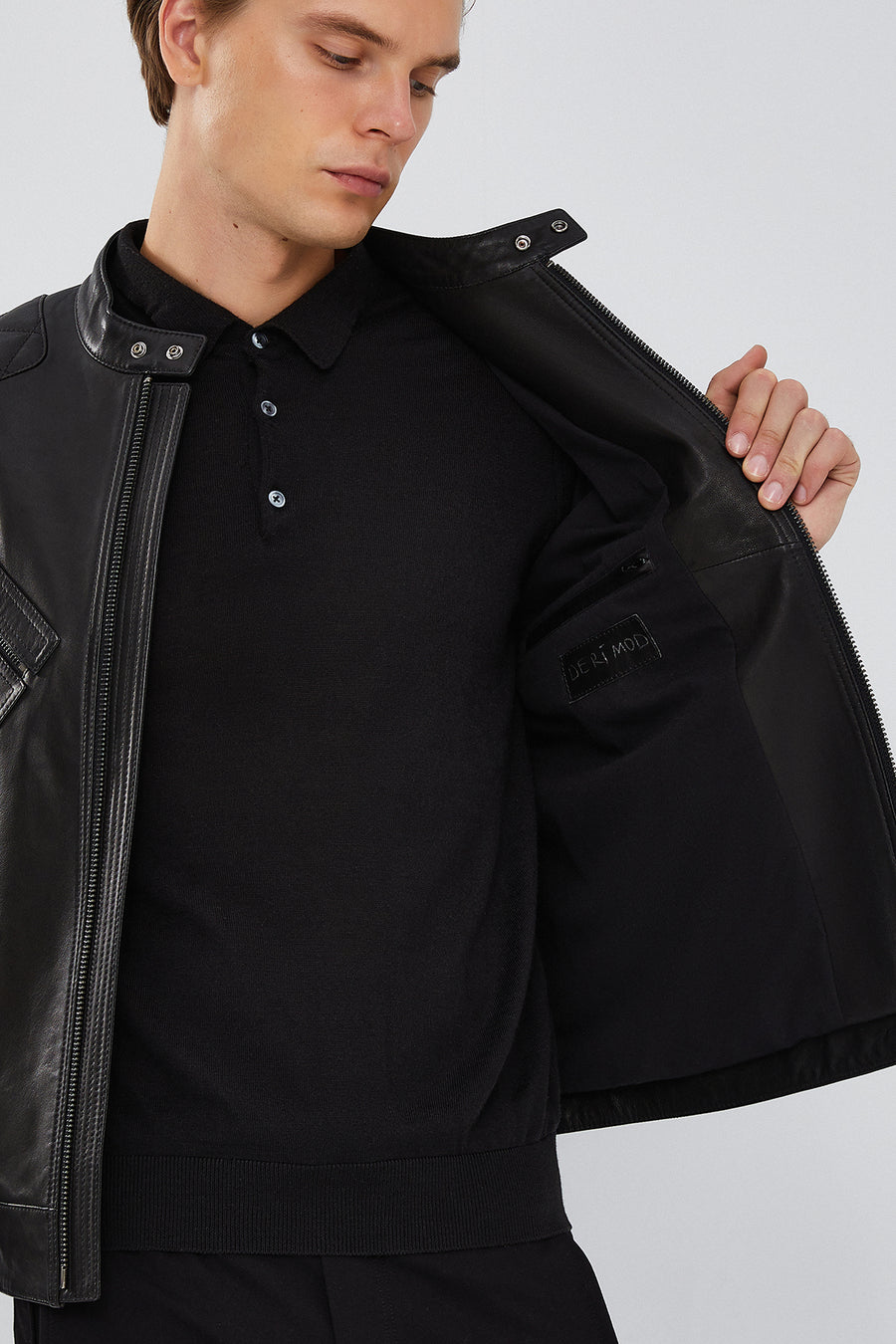 Lillard Men's Black Slim-Fit Sports Leather Coat