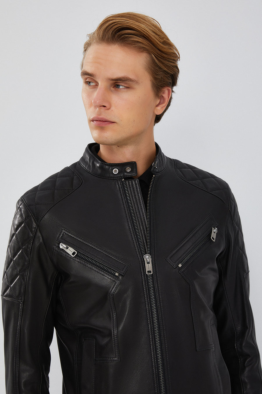 Lillard Men's Black Slim-Fit Sports Leather Coat
