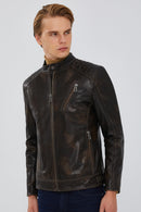 Durant Men's Brown Slim-Fit Vintage Leather Jacket | Derimod