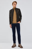 Durant Men's Brown Slim-Fit Vintage Leather Jacket | Derimod