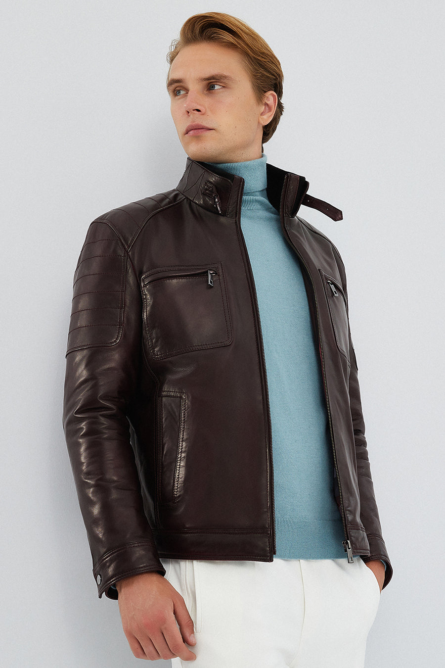 Rodri Men's Claret Red Leather Jacket 23WGD6499HN | Derimod