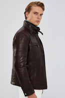 Rodri Men's Claret Red Leather Jacket | Derimod