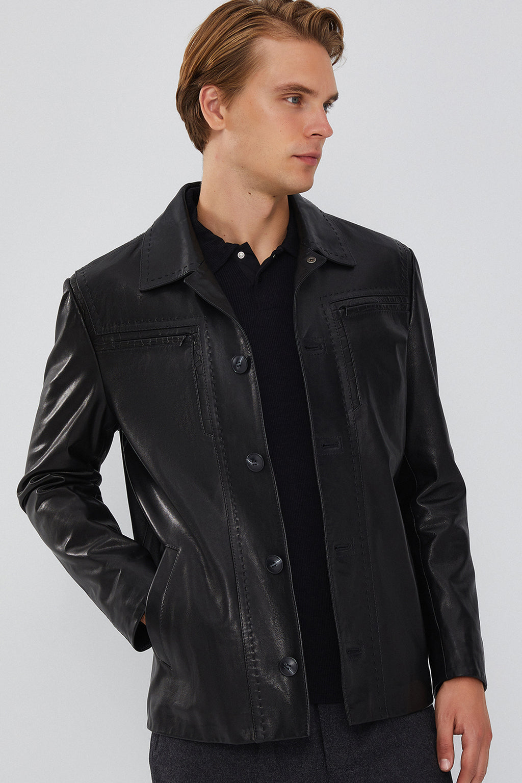 Oblak Erkek Siyah Blazer Deri Ceket