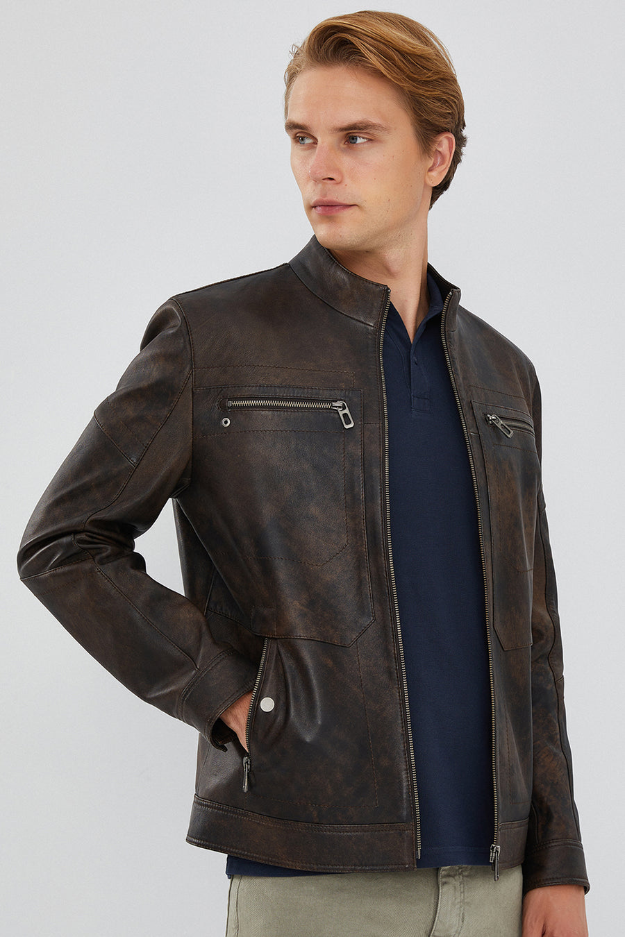 Kimmich Men's Brown Vintage Leather Jacket