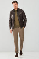 Wade Men's Brown Slim-Fit Leather Coat | Derimod