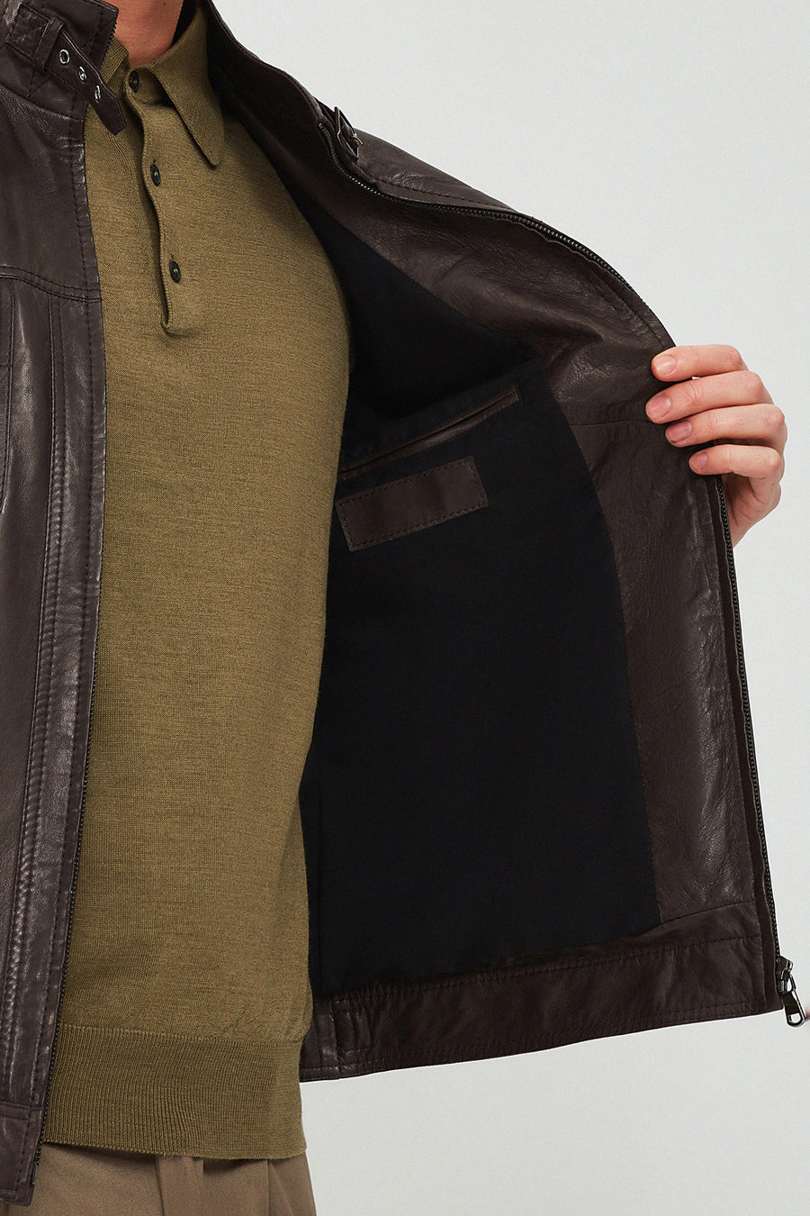 Wade Men's Brown Slim-Fit Leather Coat