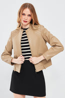 Emily Women's Beige Short Leather Jacket | Derimod