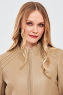 Emily Women's Beige Short Leather Jacket | Derimod