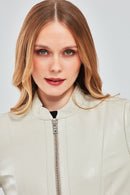 Viola Women's Beige Short Leather Jacket | Derimod