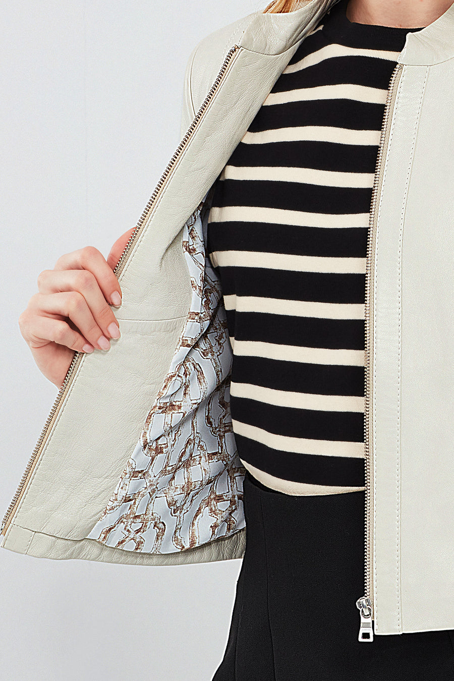 Viola Women's Beige Short Leather Jacket
