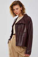 Nova Women's Burgundy Oversize Leather Jacket | Derimod