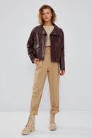 Nova Women's Burgundy Oversize Leather Jacket | Derimod