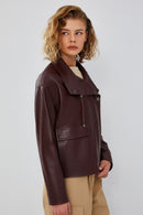 Nova Women's Burgundy Oversize Leather Jacket | Derimod