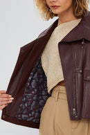 Nova Women's Burgundy Oversize Leather Jacket | Derimod