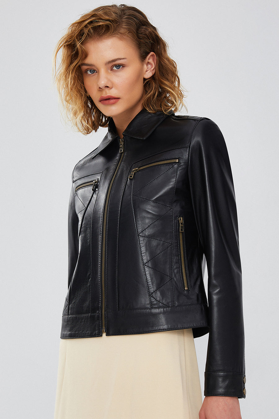 Hera Women's Black Short Leather Jacket