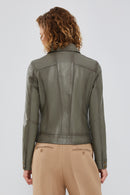 Hera Women's Green Short Leather Jacket | Derimod