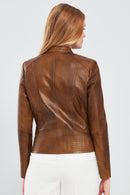 Lucky Women's Camel Sport Short Leather Jacket | Derimod