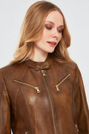 Lucky Women's Camel Sport Short Leather Jacket | Derimod