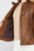 Lucky Women's Camel Sport Short Leather Jacket | Derimod